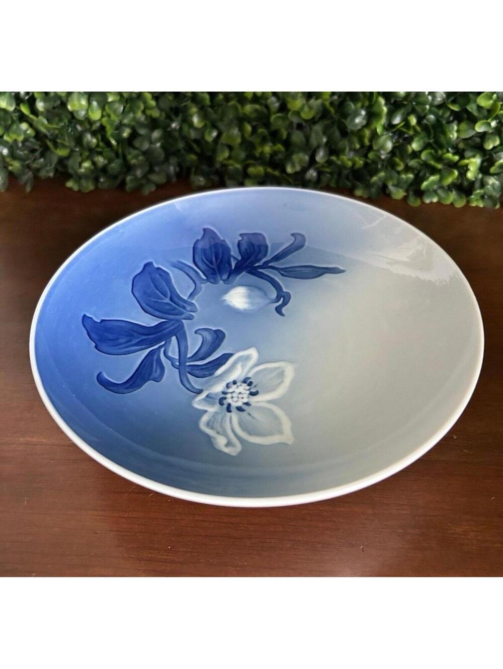 Vintage Bing & Grondahl Denmark 302 Blue Floral Porcelain Pedestal Bowl